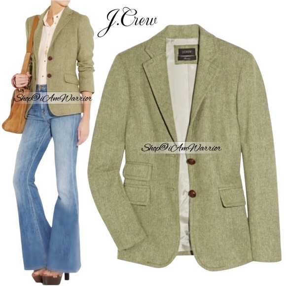 J.Crew sage green herringbone wool Hack ing jacket shop@iamwarrior - Picture 4 of 16